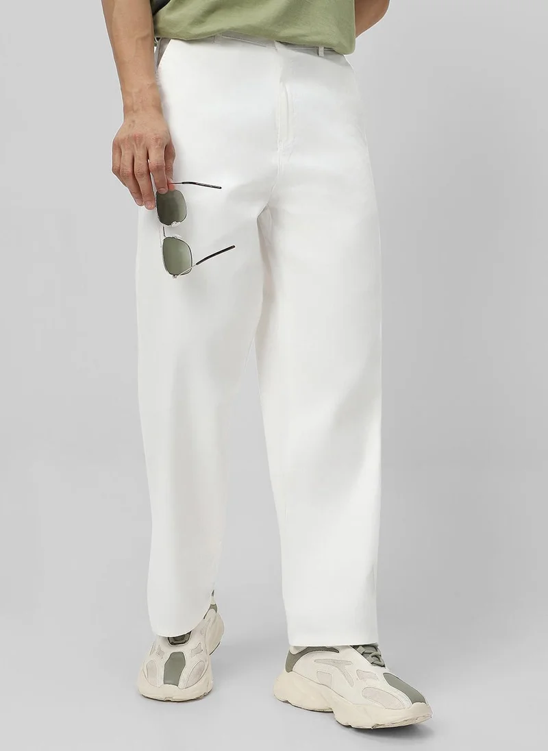 Urbano Fashion  Urbano Fashion Men's White Loose Baggy Fit Solid Carpenter Trouser Pant with 5 Pockets Non-Stretchable for Men | Best Price UAE